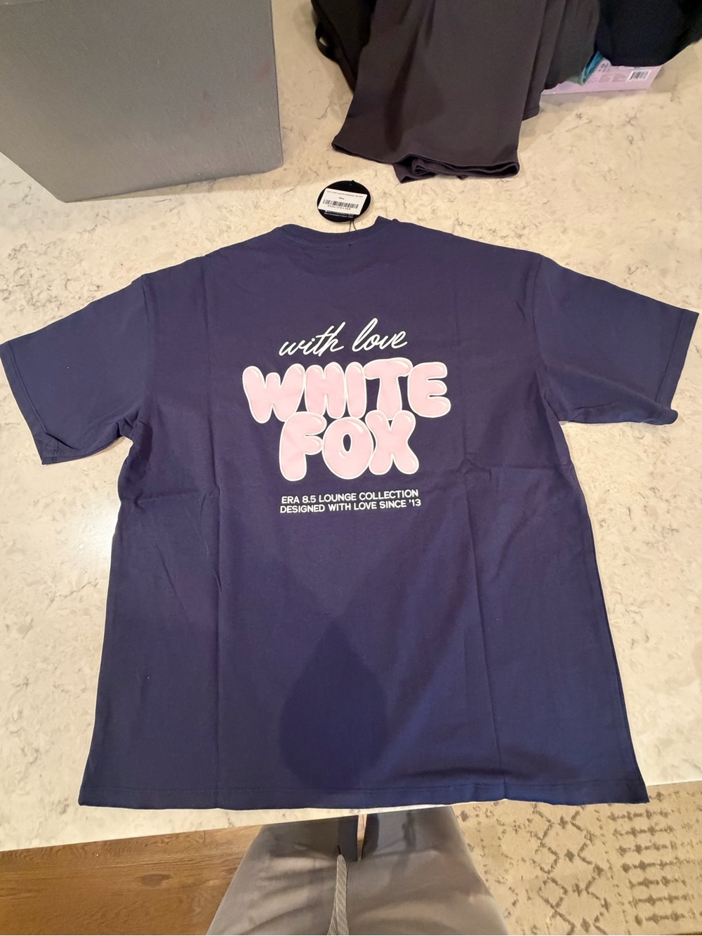 Women’s Navy Blue Graphic Tee with Pink Logo